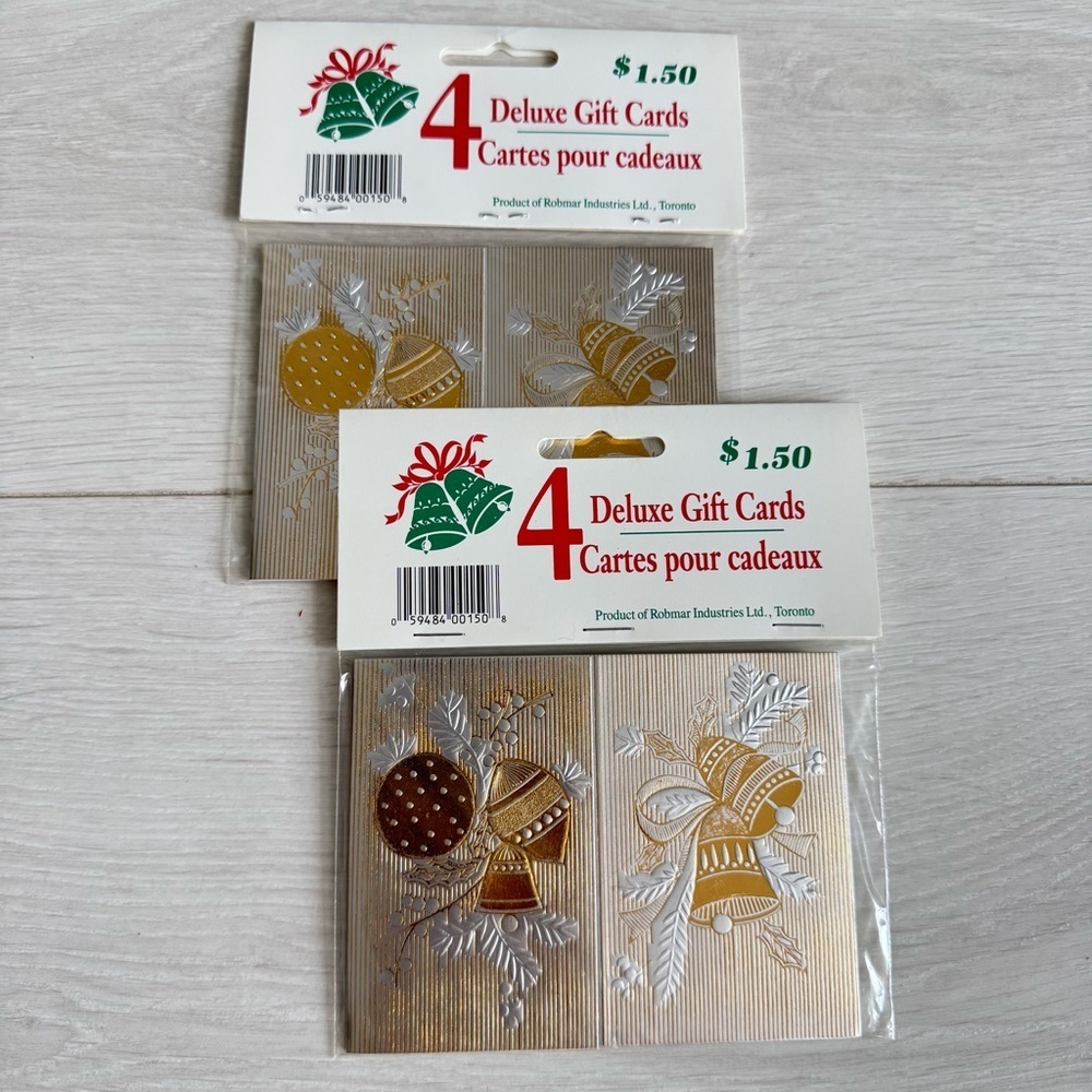 Vintage Retro Christmas Metallic Gift Cards (8 Total)